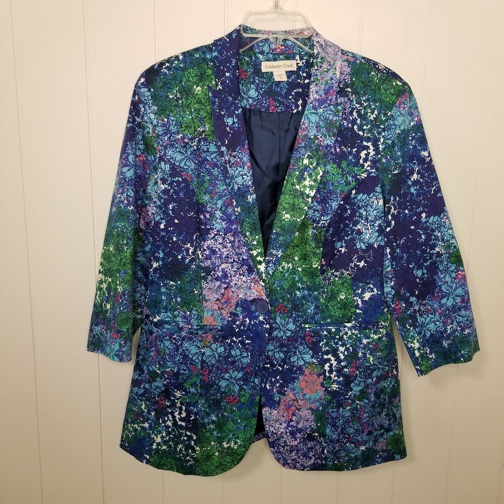 Coldwater Creek Women's Jacket Blazer Size 10 Boho Floral Artsy